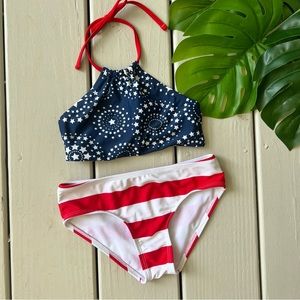 Kami Patriotic Girls size 7 America Flag Halter Bikini Swim Suit
